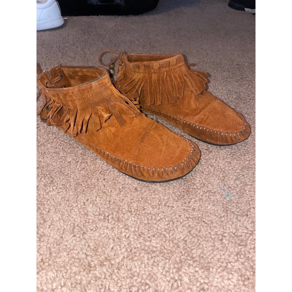 Moccasins Suede Fringed Ankle Boots Bootie Womens Shoes size 7